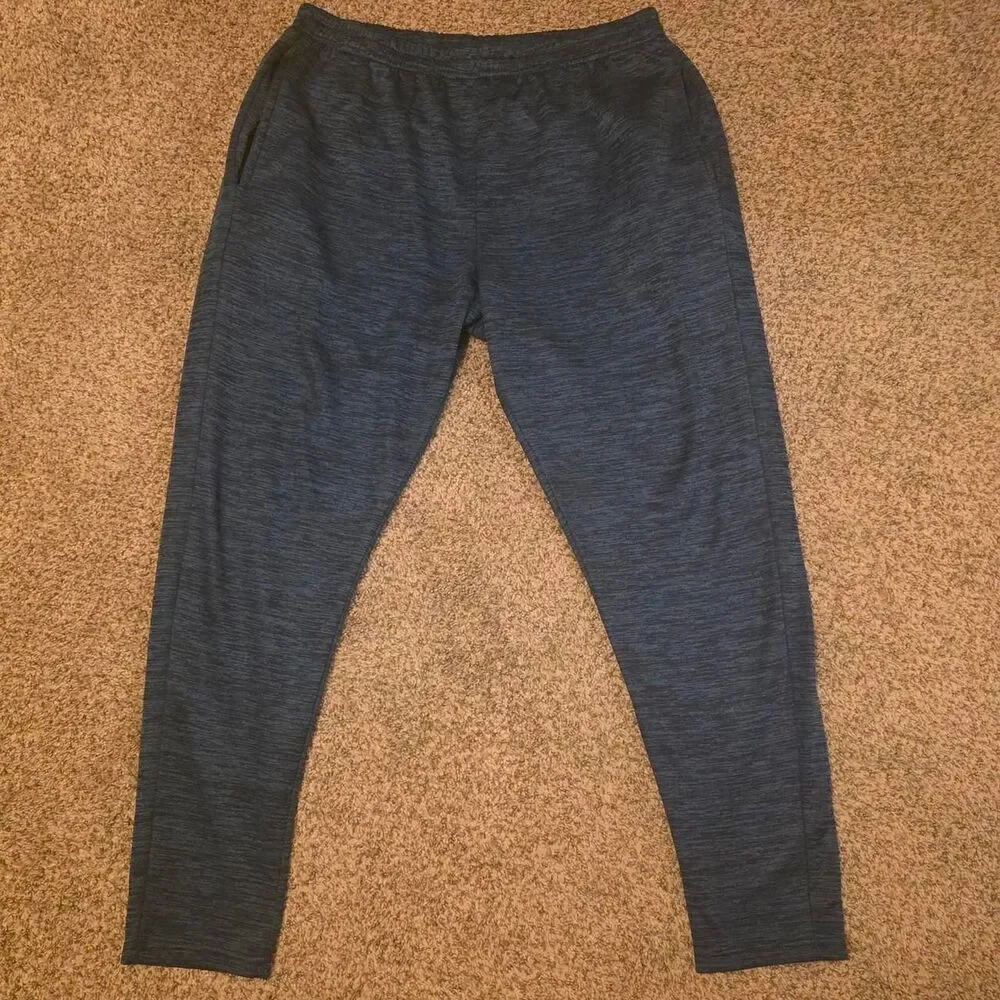 Mens Large Navy Blue Heather Tapered Jogger Sweatpants Elastic Waist Lounge Pant
